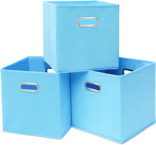 Vista 31 de Contenedores de almacenamiento de tela negra, 13 x 13 x 13 pulgadas, cajas de almacenamiento plegables con doble asa, caja organizadora de tela