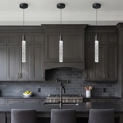 Vista 14 de Iluminación colgante moderna para isla de cocina, lámpara colgante regulable LED con acabado cromado, mini iluminación colgante de cristal
