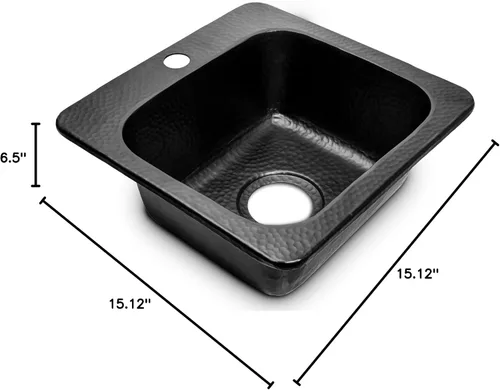 Vista 7 de Monarch Abode Fregadero de cocina y bar – Fregadero de barra pequeño Baxter de 15 pulgadas, fregadero de aluminio negro mate martillado a mano