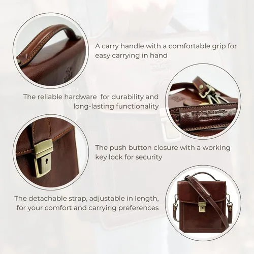 Vista 6 de Time Resistance Maletín pequeño de cuero para hombre - Bolso cruzado - Bolso bandolera de cuero italiano - Caja de regalo incluida