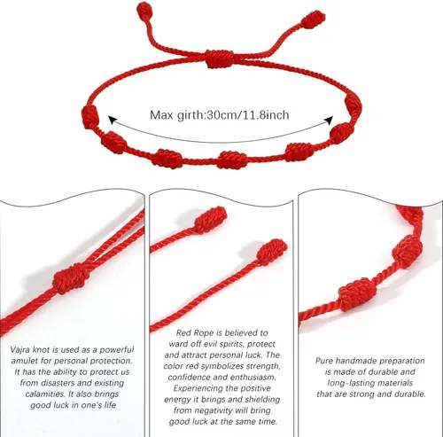 Vista 3 de Pulsera de protección con 7 nudos de protección, pulseras ajustables para mujer