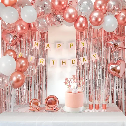 Vista 4 de 253 decoraciones de cumpleaños para mujer, decoraciones de fiesta de oro rosa, decoraciones de feliz cumpleaños, kit de soporte para globos, kit