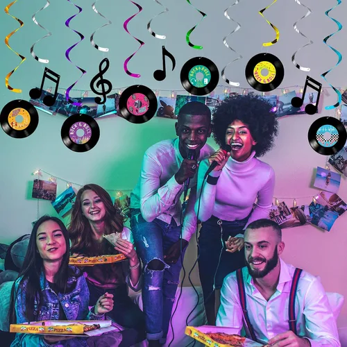 Vista 5 de 24 piezas de registro de notas musicales colgantes, registro de remolinos y música, letrero de decoración de pared con remolinos colgantes