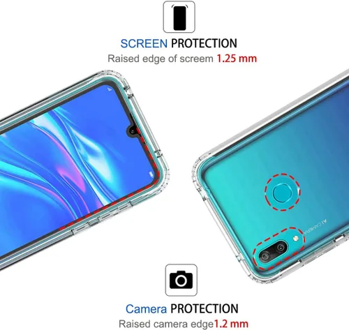 Vista 2 de Funda transparente compatible con Y7 2019/Y7 Prime 2019, Dub-LX1 con protector de pantalla de vidrio templado, bonito protector de cristal a prueba