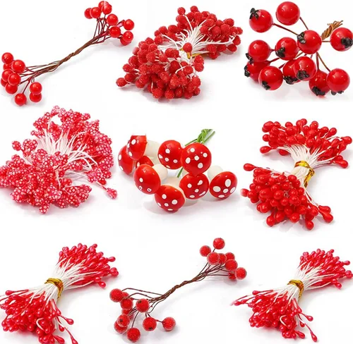 Vista 8 de 9 piezas de estambres de flores artificiales de doble cabeza, estambres de estambres hechos a mano, estambres florales hechos a mano, accesorios