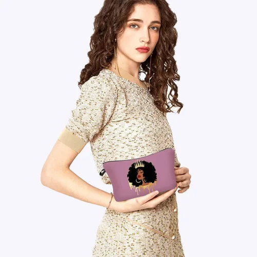 Vista 3 de Bolsa de maquillaje afroamericana para monedero de lona afro-negra, bolsas de cosméticos para mujer, regalo inspirador, pequeña bolsa divertida