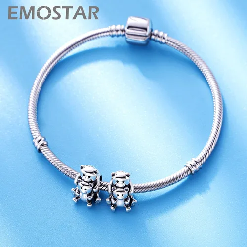 Vista 3 de Animal Theme Charms, MomChild of Owl Bear Dog, Rabbit Flamingo Elephant Panda Cat Parrot Crocodile Unicorn Charms in 925 Sterling Silver, Fit