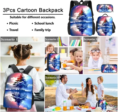 Vista 7 de KYZXE Mochila de película de 3 piezas para fanáticos, mochila escolar, mochila negra de moda para viajes al aire libre para niños y niñas, Color 1
