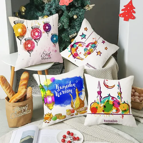 Vista 7 de Juego de 4 fundas de almohada decorativas cuadradas de acuarela para sofá, dormitorio, sala de estar, automóvil, 18 x 18 pulgadas