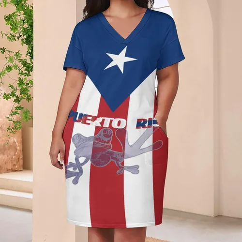 Vista 4 de Vestido suelto con bolsillo y bandera de Puerto Rico para mujer, talla S