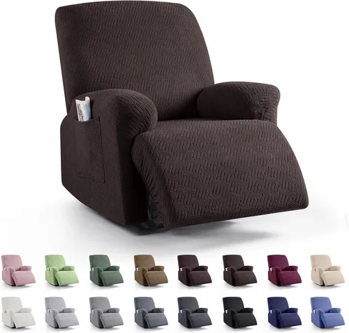 Vista 16 de KinCam Fundas para Reclinables, Fundas Elásticas para Sillas Reclinables, Fundas para Sofá Reclinable con Rayas Jacquard, Fundas Protectoras de Negro