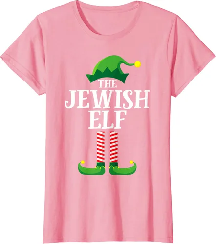 Vista 9 de Playera de pijama para fiesta de Navidad, grupo familiar a juego con elfo judío