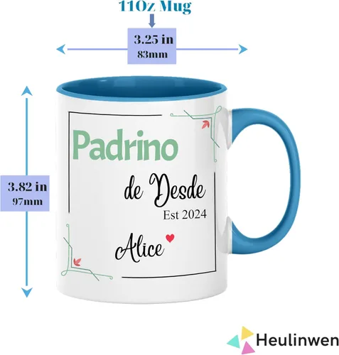 Vista 4 de Juego personalizado de Bautizo Recuerdos Juego De 2 Tazas 2024, Padrinos De Bautizo Propuesta Set 2 Tazas Café 11Oz, Para Niño, Niña, Propuesta