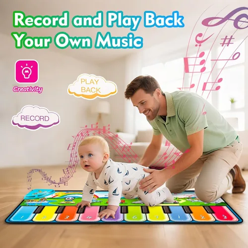 Vista 5 de FUCEORUY Alfombrilla de piano de juguete musical para niños pequeños de 1 a 3 años, juguete sensorial de aprendizaje de suelo, juguetes para niños