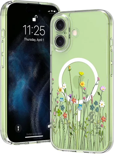 Vista 53 de OOK Magnetic for iPhone 17 Case Clear Pretty Flower Girls Women [Not Yellowing][Screen Protector] [ MagSafe Compatible] with Full Camera Lens
