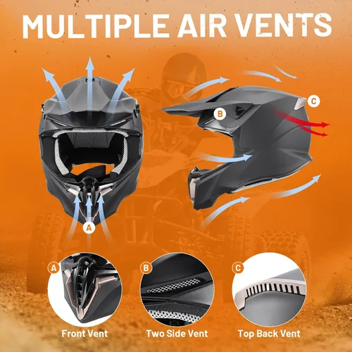 Vista 5 de OUMURS Casco de motocross para adultos con gafas, guantes y máscara ajustable, visera solar, casco para adultos, todoterreno, motocross, descenso