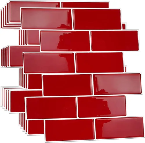 Vista 10 de WALPLUS - 12 Hojas de azulejos adhesivos 3D, 12 x 6 pulgadas, despega y pega, para loseta en muro, cocina, baño y metro, adorno resistente al calor