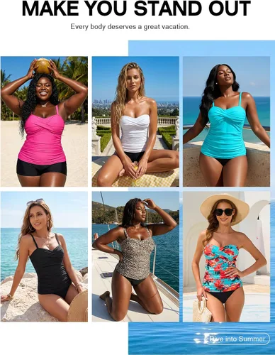 Vista 6 de RELLECIGA Top tankini con control de abdomen para mujer Negro