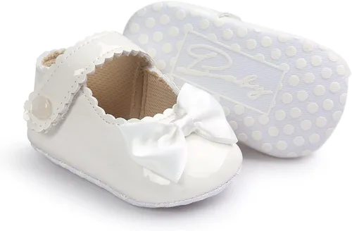 Vista 6 de Fire Frog Baby Girls Mary Jane Burnish Pu Leather Bowknot Pincess Prewalker Christening Baptism Crib Shoes
