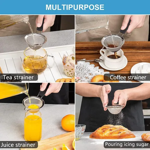 Vista 2 de Colador de malla fina, tamiz redondo de 3.4 pulgadas, coladores de té para té suelto, colador de café, colador de alimentos, colador de jugo y mucho