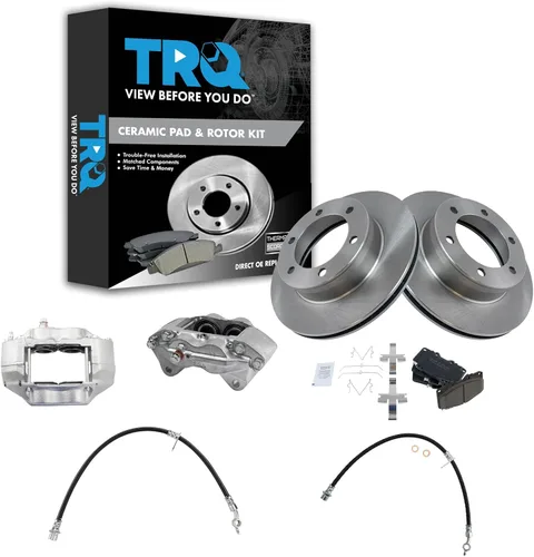 Vista 24 de TRQ Juego de pastillas de freno delanteras y rotores de cerámica, pinzas, mangueras, compatibles con Honda Odyssey 2005-2010