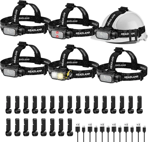 Vista 7 de Paquete de 3 linternas LED ultraligeras desmontables, faros delanteros recargables USB-C con sensor de movimiento y luz de advertencia, lámpara