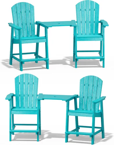 Vista 8 de YEFU Juego de 2 sillas Adirondack altas para balcón, sillas Adirondack de gran tamaño, taburetes de bar ampliados con grano de madera, resistentes a