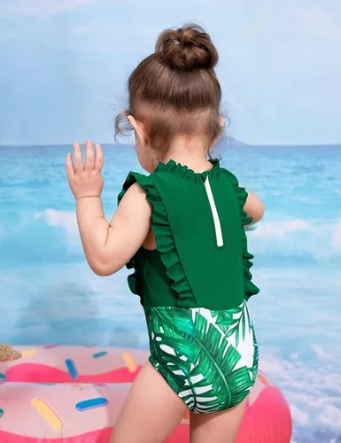 Vista 5 de BAVADER Traje de baño de una pieza para niña con diadema con volantes para verano