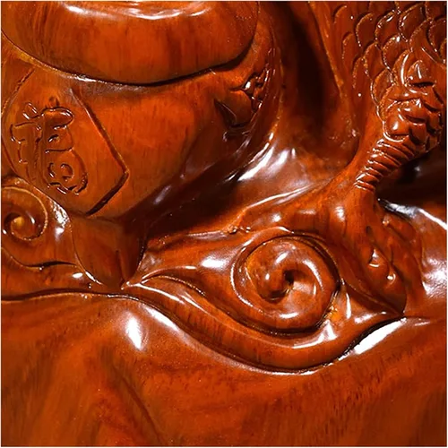 Vista 3 de Escultura de mesa luckxuan estatua decorativa Atraer riqueza Feng Shui, adorno de madera tallado Dios de la riqueza Estatua de Buda Decoración