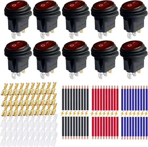 Vista 19 de Ampper Interruptores basculantes redondos iluminados DC 12V 20A, interruptor de palanca SPST redondo de 3 pines de 0.787 in con cables, terminales