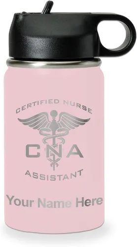 Vista 78 de LaserGram Botella de agua personalizada, asistente de enfermería certificada por la CNA, acero inoxidable de doble pared aislada al vacío con popote