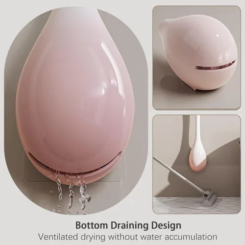 Vista 6 de Cepillo de inodoro, paquete de 2 cepillos de inodoro y soporte con soporte ventilado, accesorios de baño, limpiadores de inodoros con cerdas de Rosa