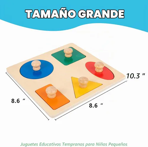 Vista 5 de Juguetes Montessori para bebés de 6 a 12 meses, rompecabezas con forma de madera para niños pequeños de 1 a 3 años, rompecabezas jumbo con perilla