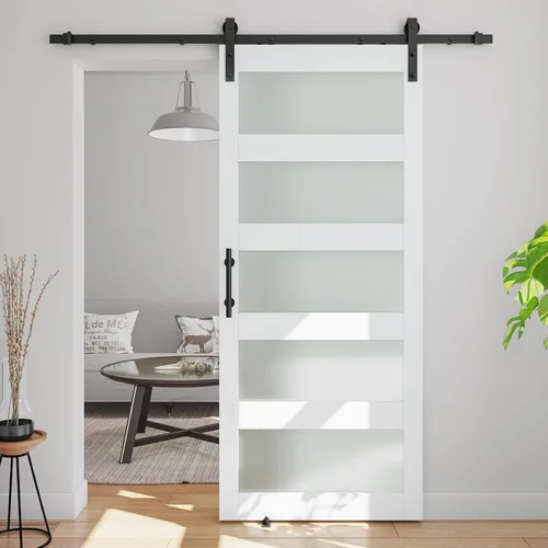 Vista 16 de Puerta corrediza de granero de vidrio de 5 paneles de 32 pulgadas x 84 pulgadas con kit de herrajes de 4 pies Blanco