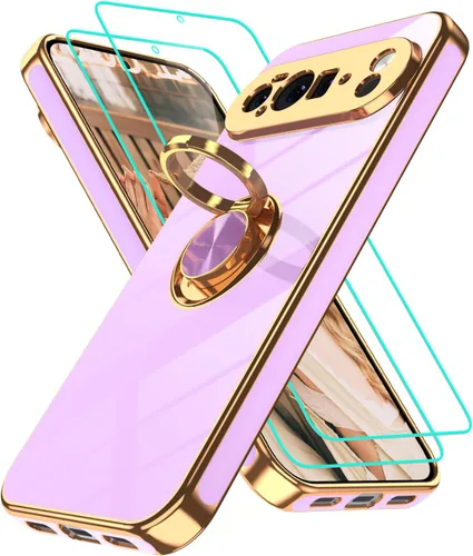 Vista 140 de Funda para Motorola Moto G 5G 2024: Funda Moto G Play 5G 2024 con 2 piezas de protectores de pantalla, soporte de anillo de rotación de 360°