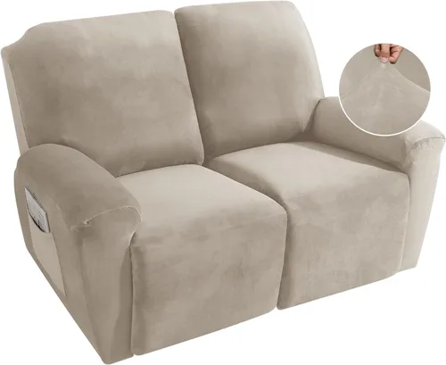 Vista 22 de MAXIJIN Funda reclinable de terciopelo de 4 piezas, funda elástica de felpa suave para silla reclinable, gruesa y suave, funda para silla Beige