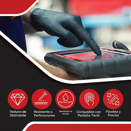 Vista 4 de Industrial Nitrile Gloves – Heavy Duty Latex & Powder Free Disposable Gloves with Diamond Texture Negro