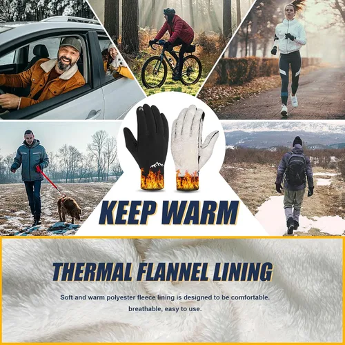 Vista 2 de Pixel Panda Guantes de invierno para hombres y mujeres, guantes cálidos para pantalla táctil para clima frío, delgados, resistentes al agua