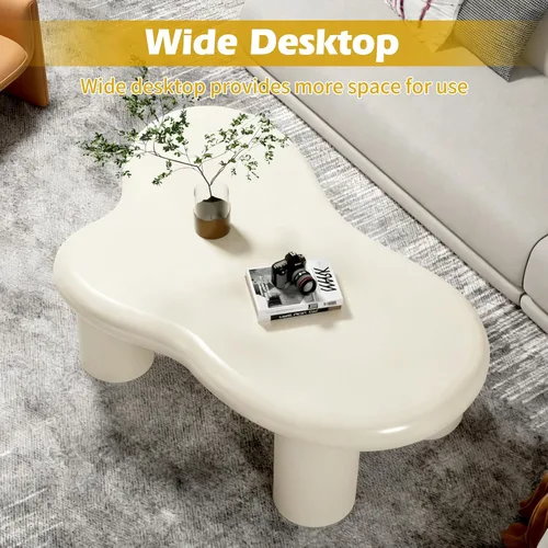 Vista 6 de Mesa de Café en Forma de Nube, Mesa de Comedor Irregular de 40", Mesa Central en Crema para Cocina, Sala de Estar, Bar, Solo Mesa de Cocina Moderna
