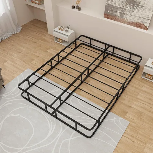 Vista 5 de KOMFOTT Base de cama de plataforma de metal tamaño Queen, base de colchón de metal resistente, plataforma de soporte de listones de metal con patas