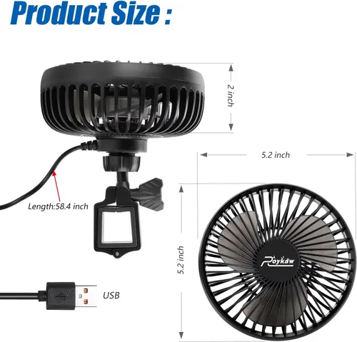 Vista 7 de Roykaw Ventilador de carrito de golf, entrada USB portátil compatible con EZGO Club Car Yamaha, 3 ajustes de velocidad, rotación de 360 grados