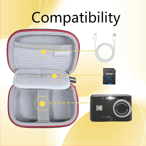 Vista 5 de RLSOCO Funda para cámara digital KODAK PIXPRO FZ55/FZ45/FZ53/FZ43/FZ41 16MP Bolsa de malla para baterías, cable, tarjeta de memoria, lector