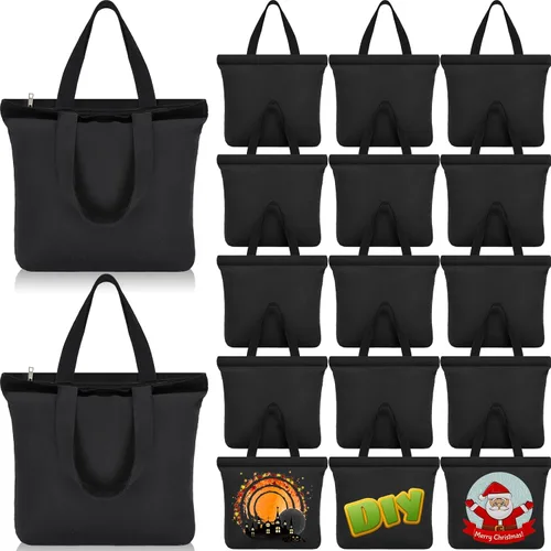 Vista 15 de Silkfly 20 Bolsas de Lona a Granel de 16.5x13.4'' Bolsas de Lona de Algodón en Blanco con Asas y Cremallera Reutilizables Lisas para Comestibles