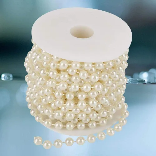 Vista 5 de 32.8 ft/roll 0.315 in Línea de Algodón Artificial Perlas Perlas Cadena Cadena Guirnalda Flores Decoración de la Boda Artesanía Perla Cadena (Beige)