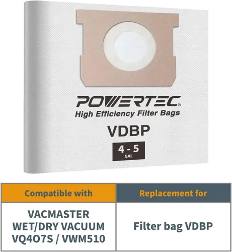 Vista 2 de POWERTEC VDBP Bolsas de filtro de polvo para Vacmaster 6PK, para Vacmaster VQ407S, VWM510 aspiradoras húmedas/secas de 4 a 5 galones, bolsas