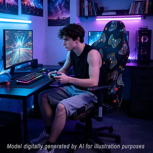Vista 2 de Fundas para sillas de videojuegos, impresión 3D, elástica, reclinable, para computadora, con funda para reposabrazos (sin sillas) (A)