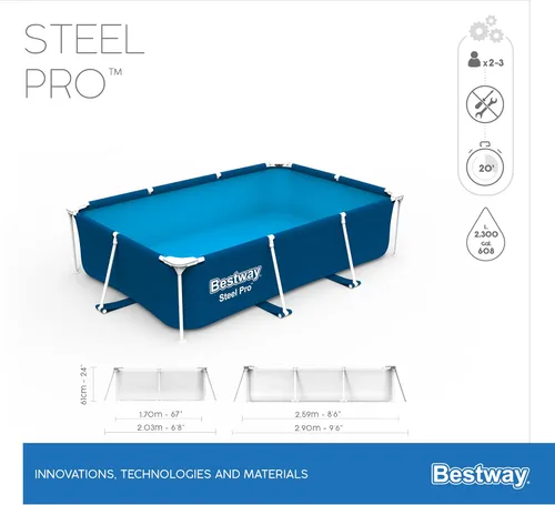 Vista 5 de Bestway Steel Pro - Piscina rectangular sobre el suelo (8.5 ft x 5.6 ft x 24.0 in)