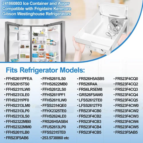 Vista 4 de Cubo de hielo para refrigerador 241860803 mejorado compatible con Frigidaire fabricador de hielo, contenedor de repuesto para hielo, conjunto