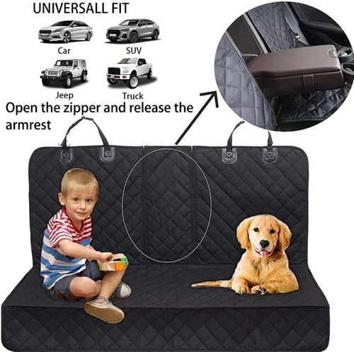 Vista 7 de BESULEN Funda de asiento trasero para perro, impermeable, tipo banca, compatible con reposabrazos y cinturón de seguridad, protector universal