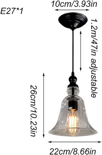 Vista 2 de 2 Pack Pendant Light Fixtures, Modern 8.6in Smoky Gray Glass Shade Ceiling Hanging Lighting with Metal Globe Finish, Adjustable Cord E27/E26 Sockets